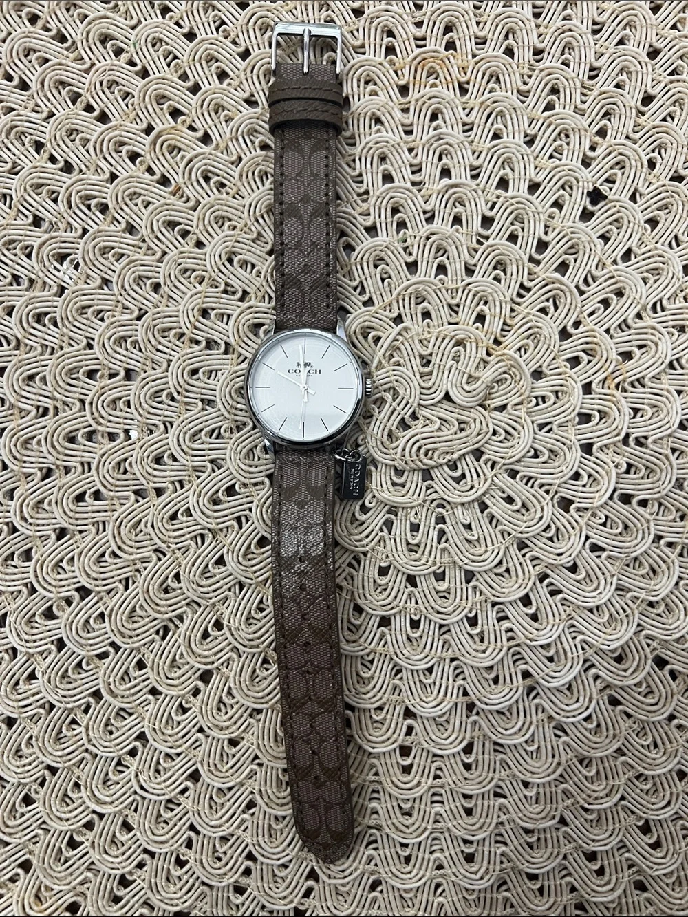 Coach Brown Signature Leather Strap Watch with Silver Dial
